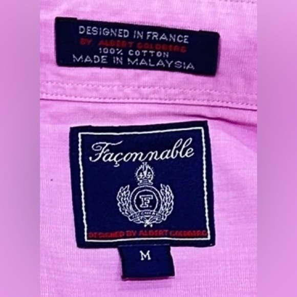 Faconnable pink Button-Down Shirt cotton chest pocket designed in France medium - Picture 8 of 8
